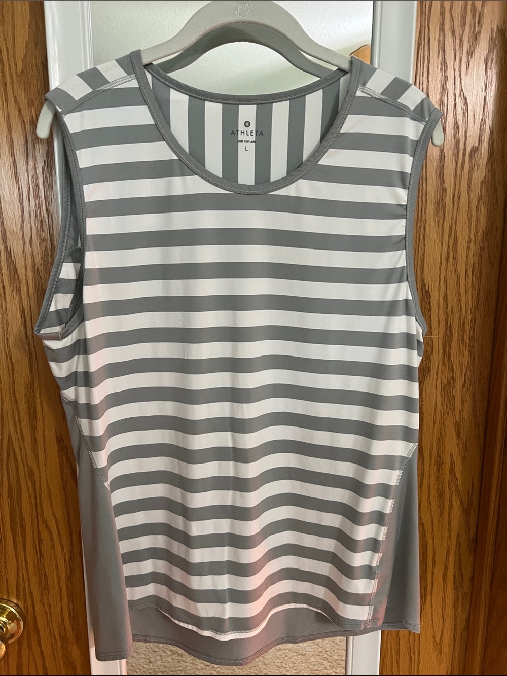 Athleta White and Gray Striped Sleeveless Tank